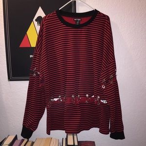 Red and black striped grommets sweatshirt from Hot Topic